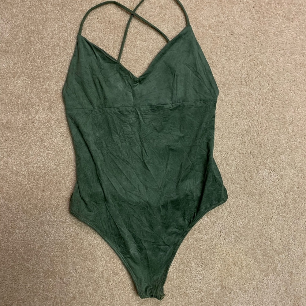 Suede olive green bodysuit
